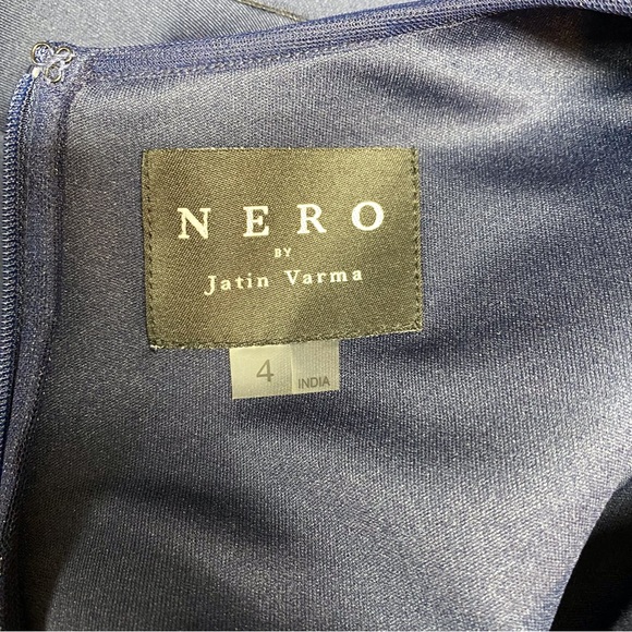 NERO by Jatin Varma Navy Blue Scuba Ruffle Cocktail Dress. - Picture 13 of 13